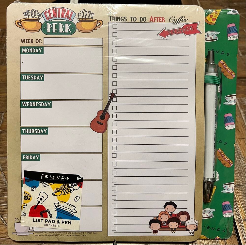 Friends List Pad and Pen Factory Sealed 80 Sheet To Do List Planner Notepad